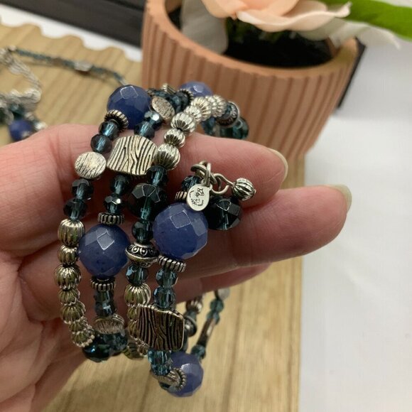 Premier Designs "Denim" Multi Strands Silver Tone Blue Necklace Bracelet Bundle - Picture 5 of 8